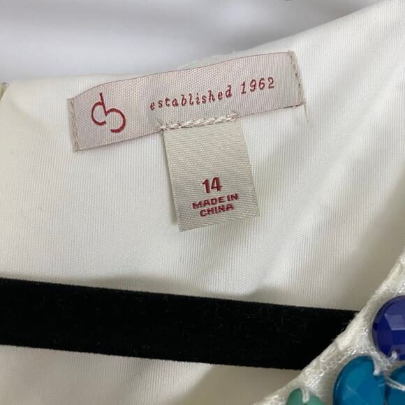 Dressbarn White Sleeveless Sheath Dress Size 14 Beaded Neckline Cocktail Wear - Picture 2 of 8